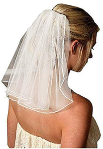 Bridal Wedding Veil Women's Short Vails with Rhinestone Tulle for Bachelorette Party 38cm/15”