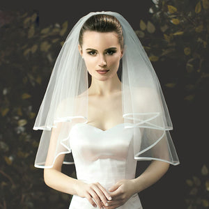 Nanchor Bridal Veil Women's Simple Tulle Short Wedding Veil Ribbon Edge with Comb for Wedding Bachelorette Party