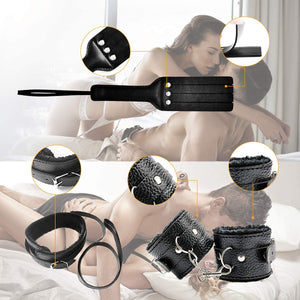 BDSM Restraints Sex Toys 12 Pcs Bondage Restraints Kits Fetish Bed Restraints Set for Beginners SM Adult Games Cuffs Gag Blindfold Spanking Paddle Black